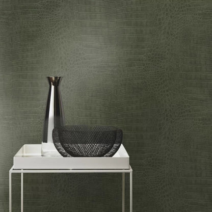 Imitation Crocodile Leather Wallpapers - Pine Green