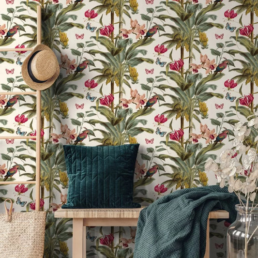 Banana Orchid Wallpaper - Red Multi