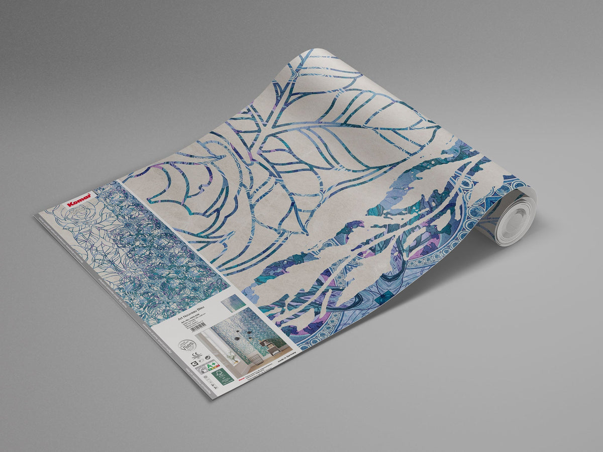 Sample – Renaissance Bloom - Blue Teal - Custom Sized Wallpaper Mural (per m2)