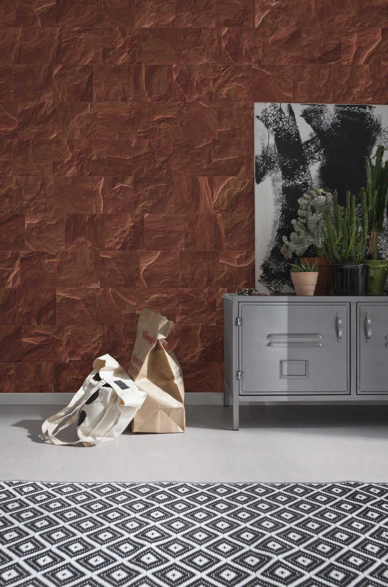 Red Slate Tiles - Custom Sized Mural Wallpaper (per m2)
