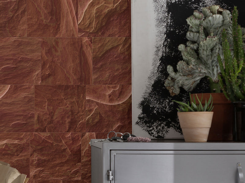 Red Slate Tiles - Custom Sized Mural Wallpaper (per m2)