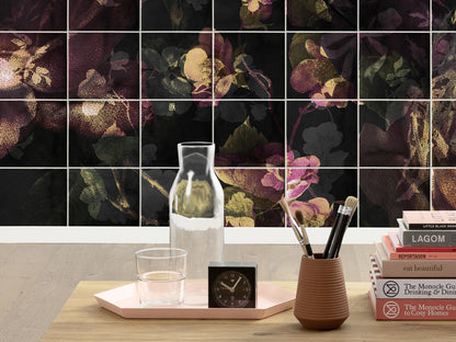 Tiles Flowers - Custom Sized Mural Wallpaper (per m2)