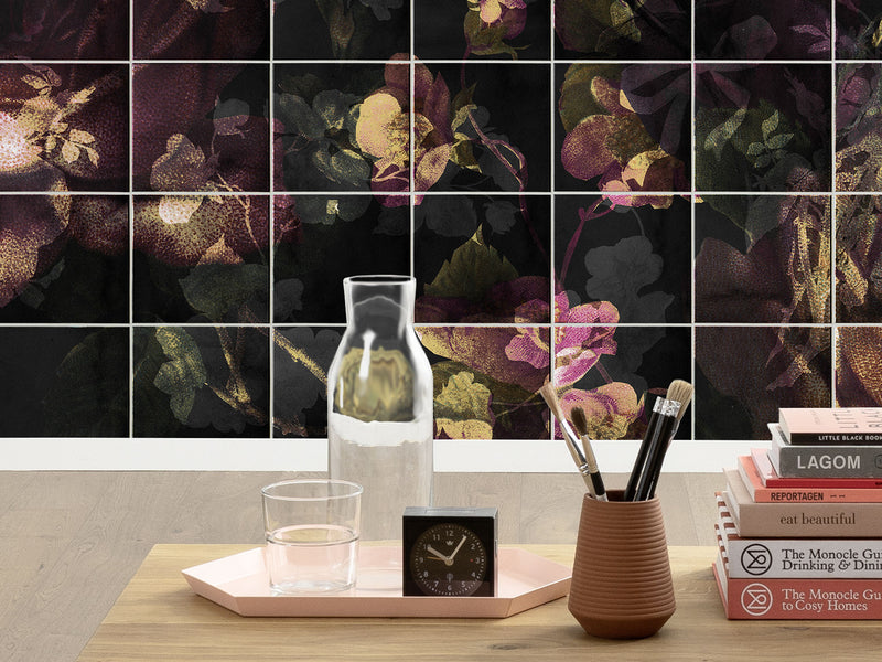 Tiles Flowers - Custom Sized Mural Wallpaper (per m2)