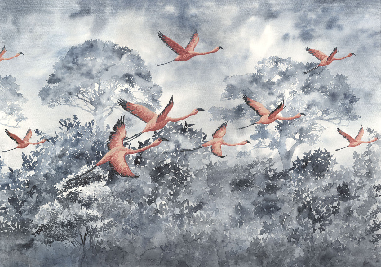 Sample – Flamingos in the Sky - Custom Sized Wallpaper Mural (per m2)