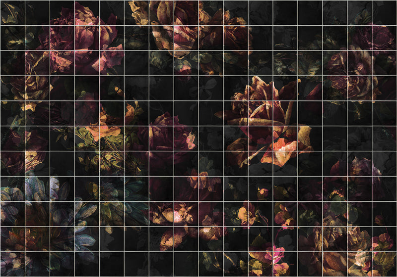 Tiles Flowers - Custom Sized Mural Wallpaper (per m2)
