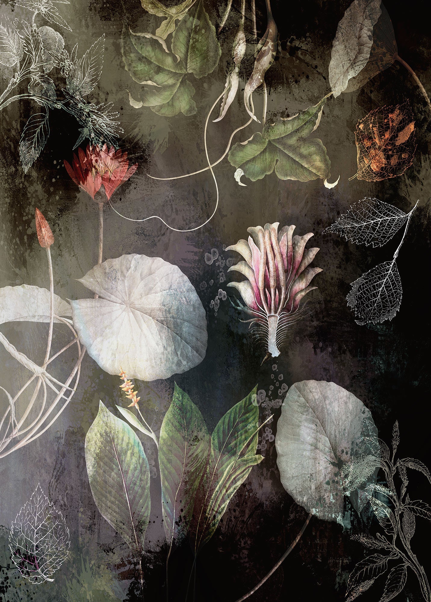 Sample – Night Flowers - Custom Sized Mural Wallpaper (per m2)