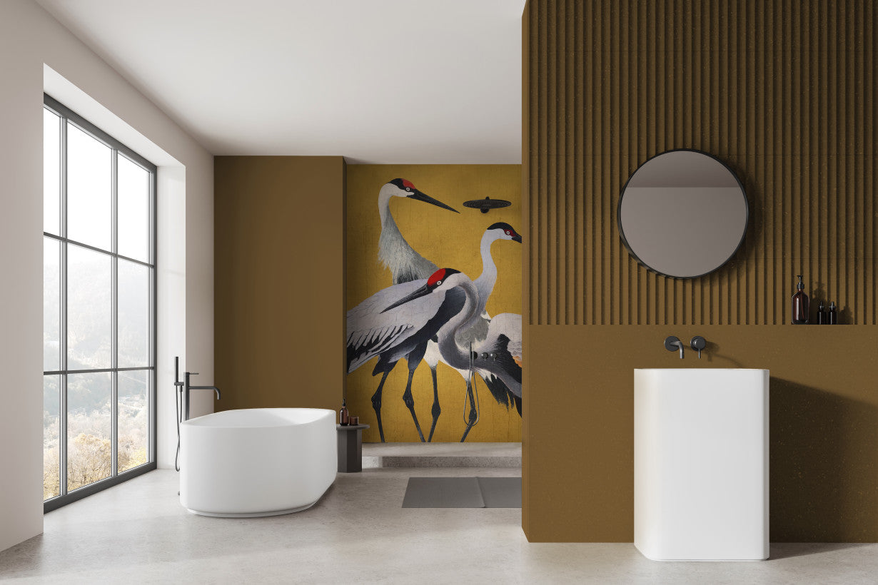 Yellow Cranes - Mural Wallpaper 250 high x 200 Wide