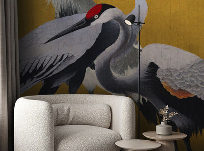 Yellow Cranes - Mural Wallpaper 250 high x 200 Wide