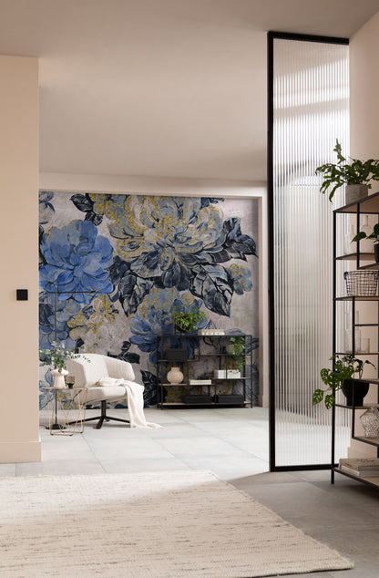Vintage Blue Garden - Custom Sized Wallpaper Mural (per m2)