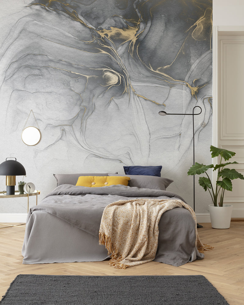 Ink Gold Fluid - Custom Sized Wallpaper Mural (per m2)