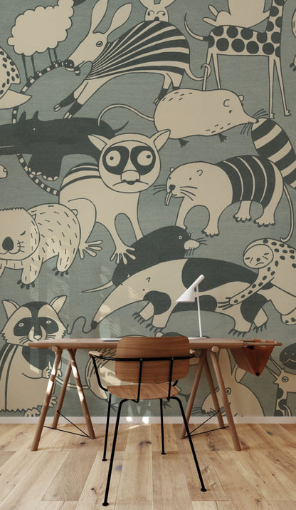 Wobble Zoo - Custom Sized Wallpaper Mural (per m2)