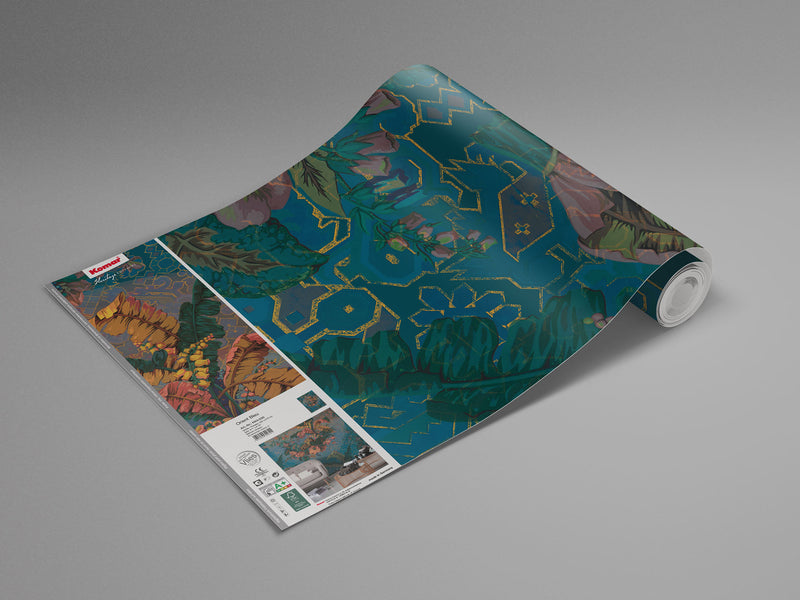 Jungle Majesty - Blue - Custom Sized Wallpaper Mural (per m2)