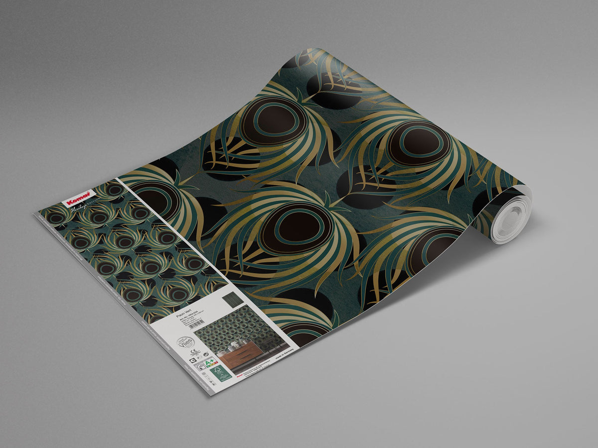 Sample – Opulent Plume - Teal - Custom Sized Wallpaper Mural (per m2)