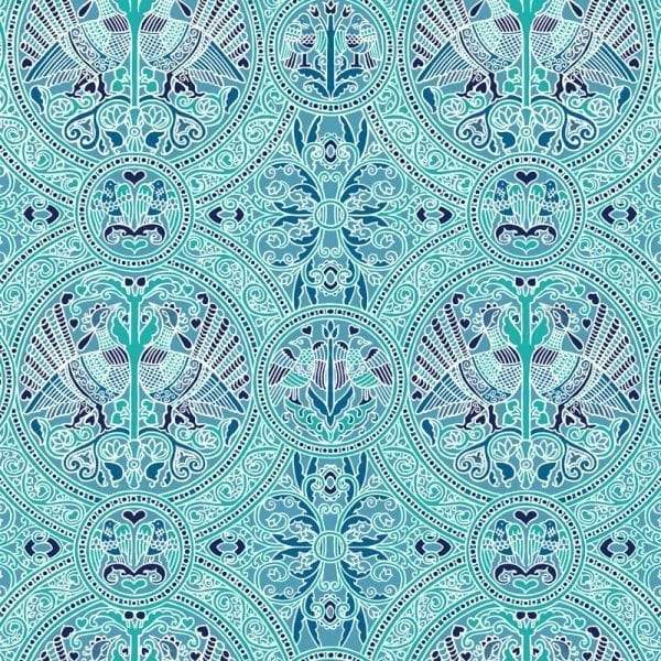 Sample – Arabian Birds Florence Broadhurst Wallpaper - Aquamarine