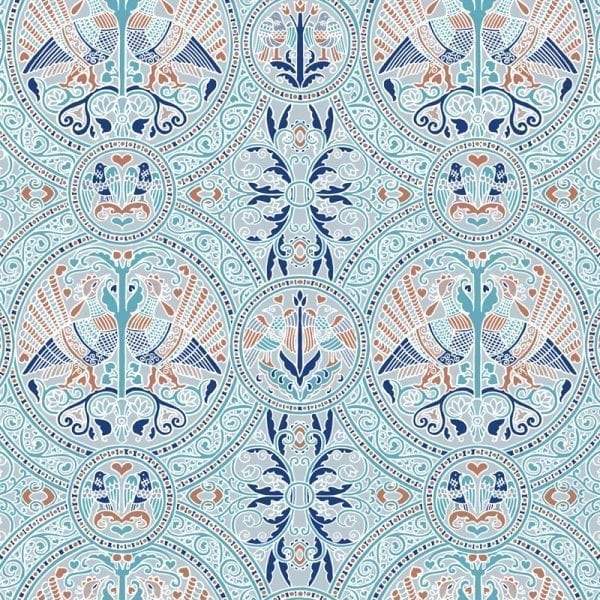 Sample – Arabian Birds Florence Broadhurst Wallpaper - Azure