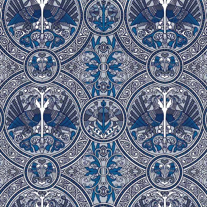 Sample – Arabian Birds Florence Broadhurst Wallpaper - Steel