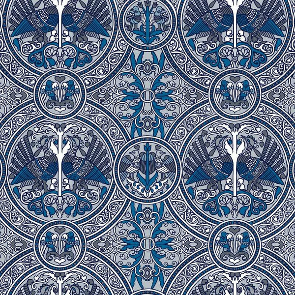 Sample – Arabian Birds Florence Broadhurst Wallpaper - Steel