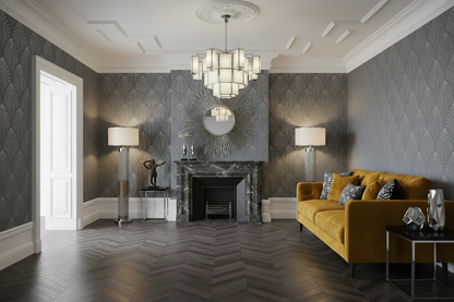 Art Deco Room - Gold Mustard Sofa, No Coffee Table