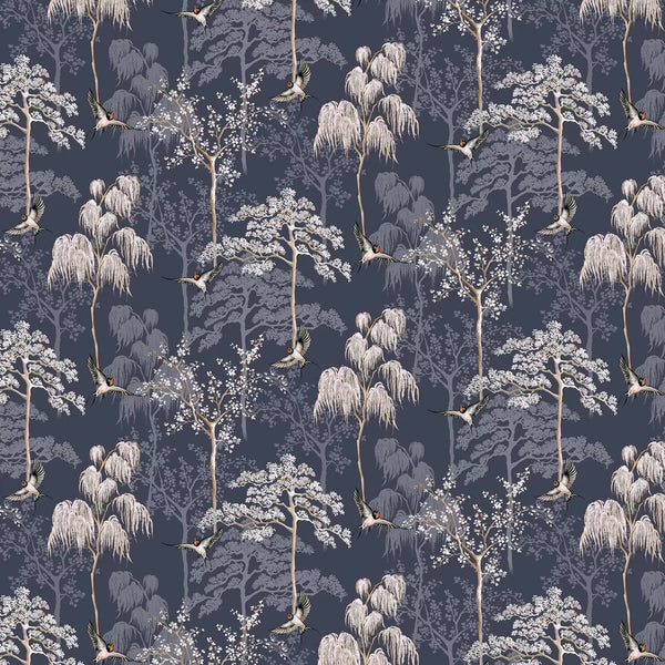 Sample - Japanese Garden Wallpaper - Navy