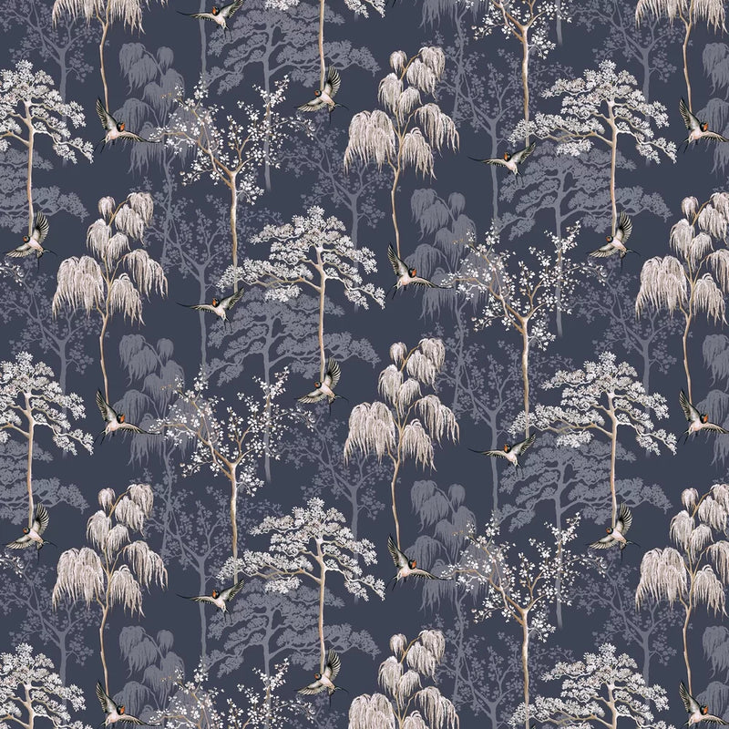 Sample - Japanese Garden Wallpaper - Navy