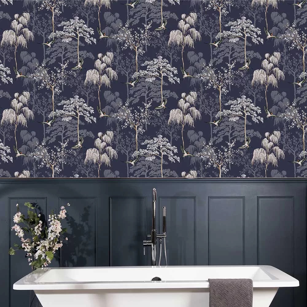 Japanese Garden Wallpaper - Navy