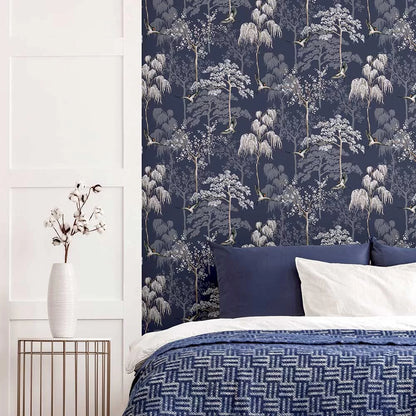 Japanese Garden Wallpaper - Navy