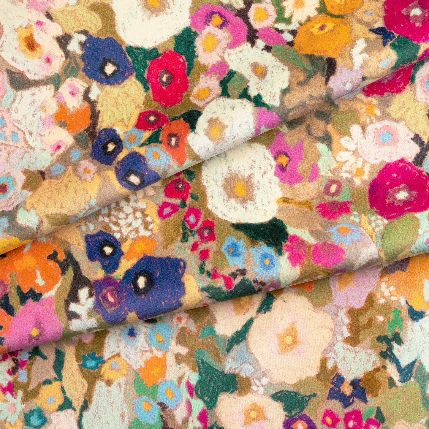 Hollyhocks Velvet Fabric - Spring