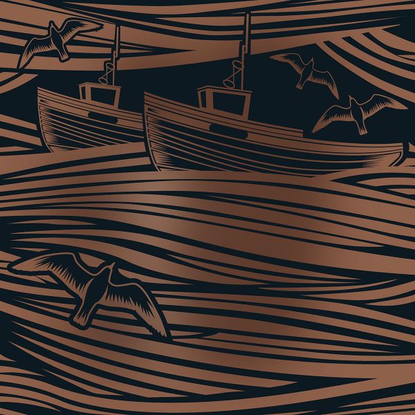 Sample - Whitby Boat Wallpaper - Midnight & Copper