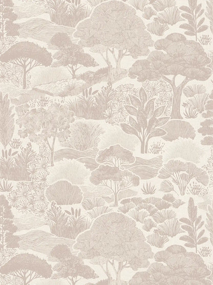 Arbor Woodland Toile wallpaper in blush grey – flat pattern