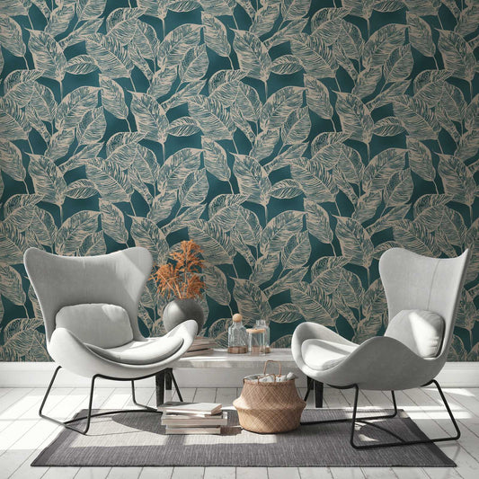 Banana Grove - Leaf Wallpaper - Blue