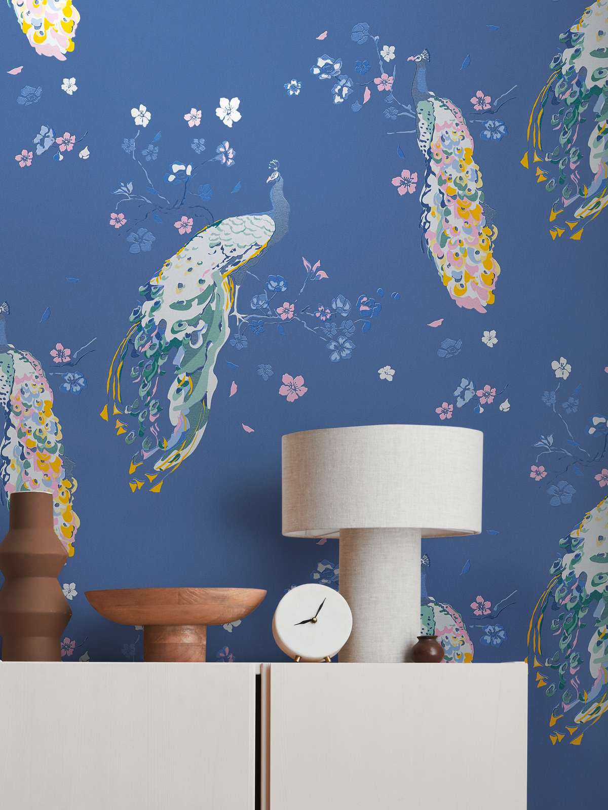 Majestic Peacock & Blossom Wallpaper - House of Turnowsky - Blue