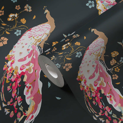 Majestic Peacock & Blossom Wallpaper - House of Turnowsky - Black