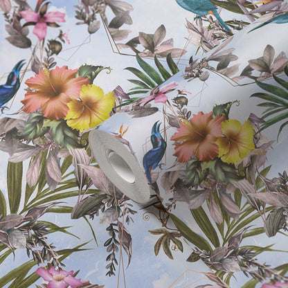 Hibiscus Haven – Crane & Bloom Wallpaper – Cool Aqua