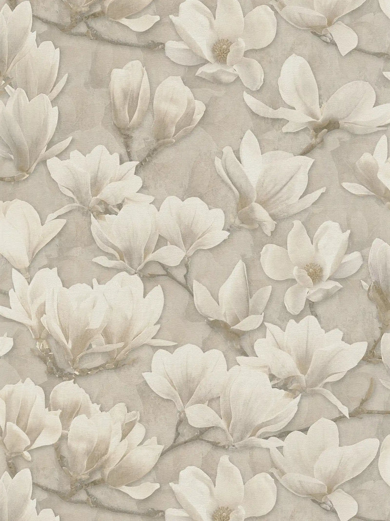 Sample - Magnolia Blossoms - Beige, Cream, White