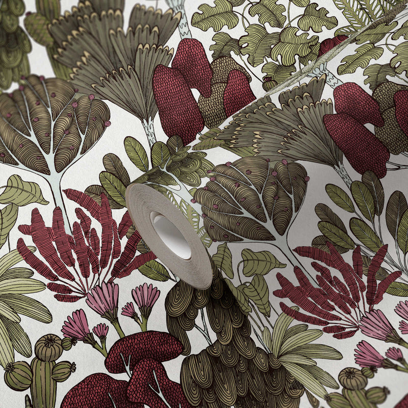 Exotic Oasis Wallpaper  - White/Red