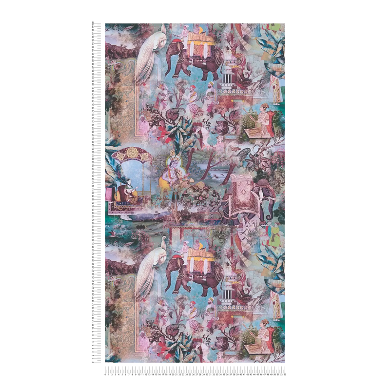 Elephant Parade – Vintage Wallpaper –  Azure