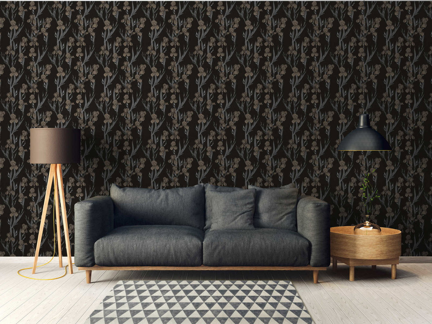 Iris Floral - Textured Vinyl Wallpaper - Black Taupe