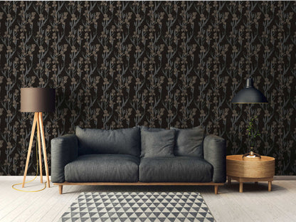 Iris Floral - Textured Vinyl Wallpaper - Black Taupe