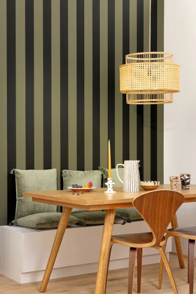 Wide Lines Wallpaper - Olive Green