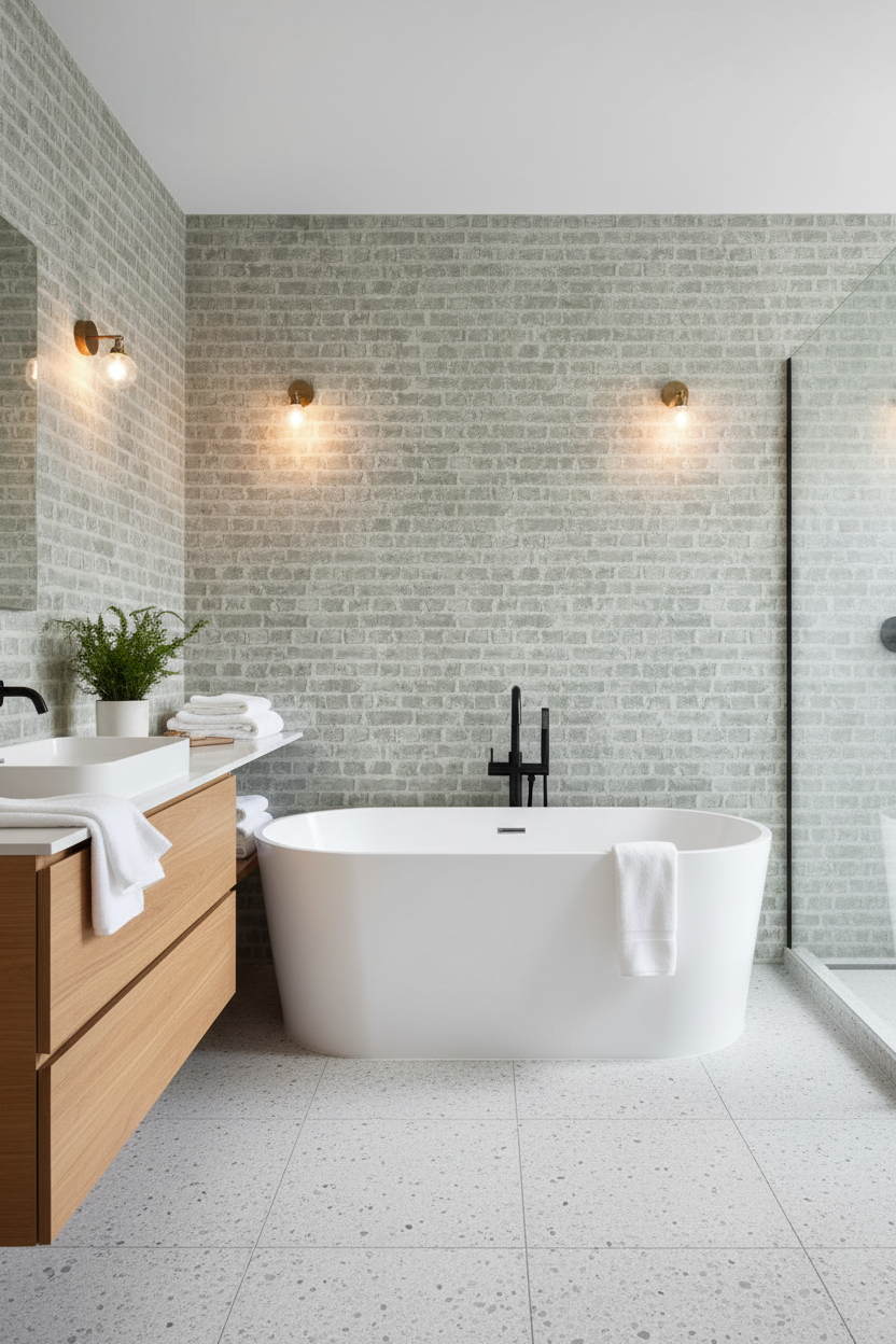 Soft Mortar Brick Wallpaper - Washed Grey - 24 Rolls Due July 2026