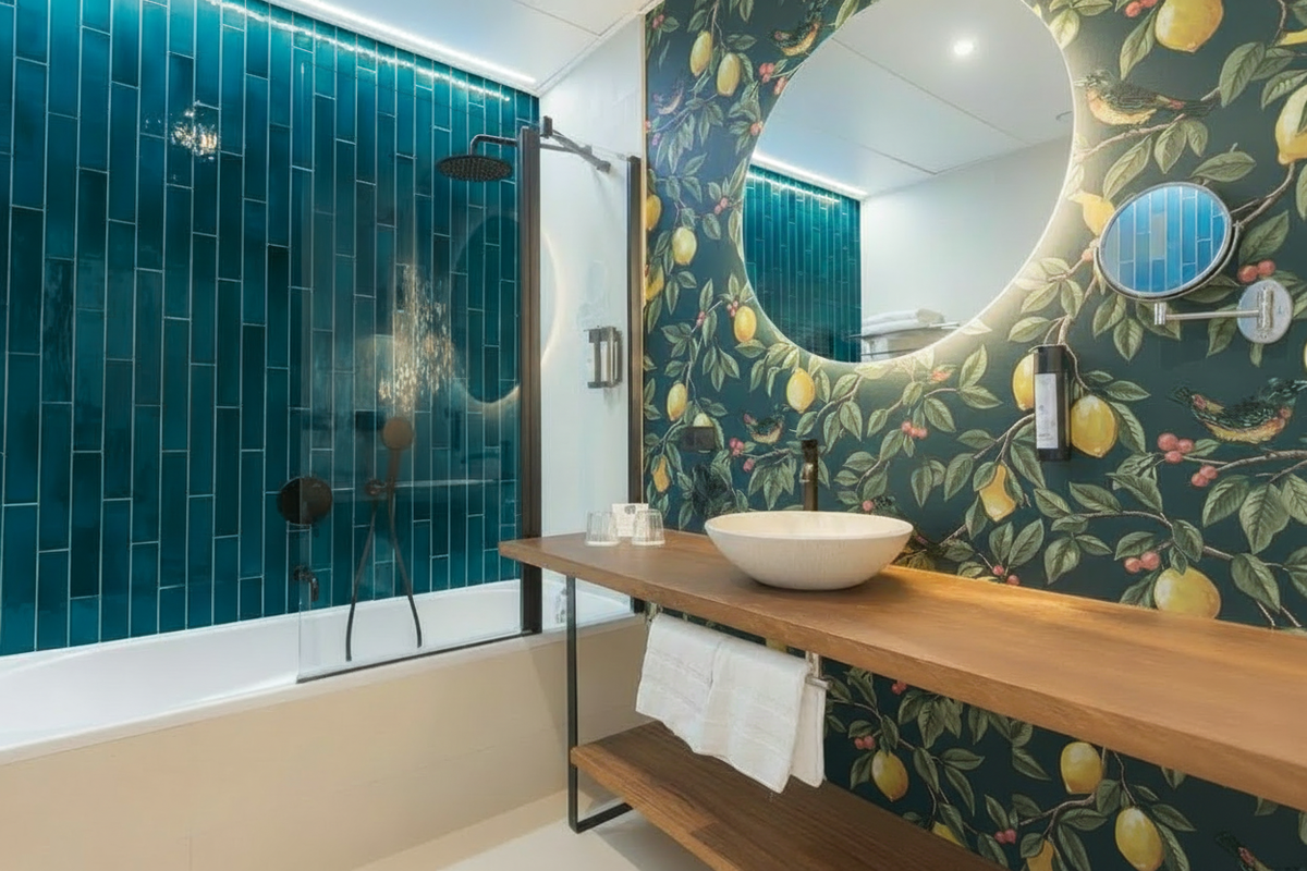 Ponderosa Bird and Lemon Wallpaper - Teal
