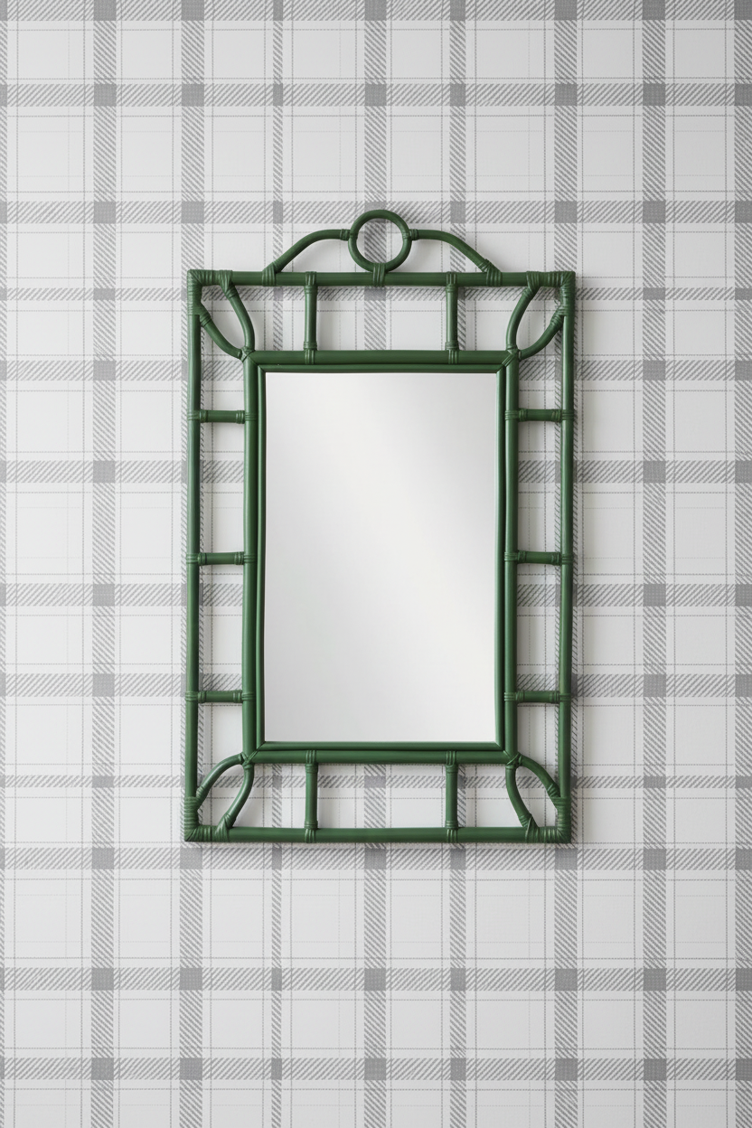 Baywick Mirror against Classic Check Charcoal Wallpaper