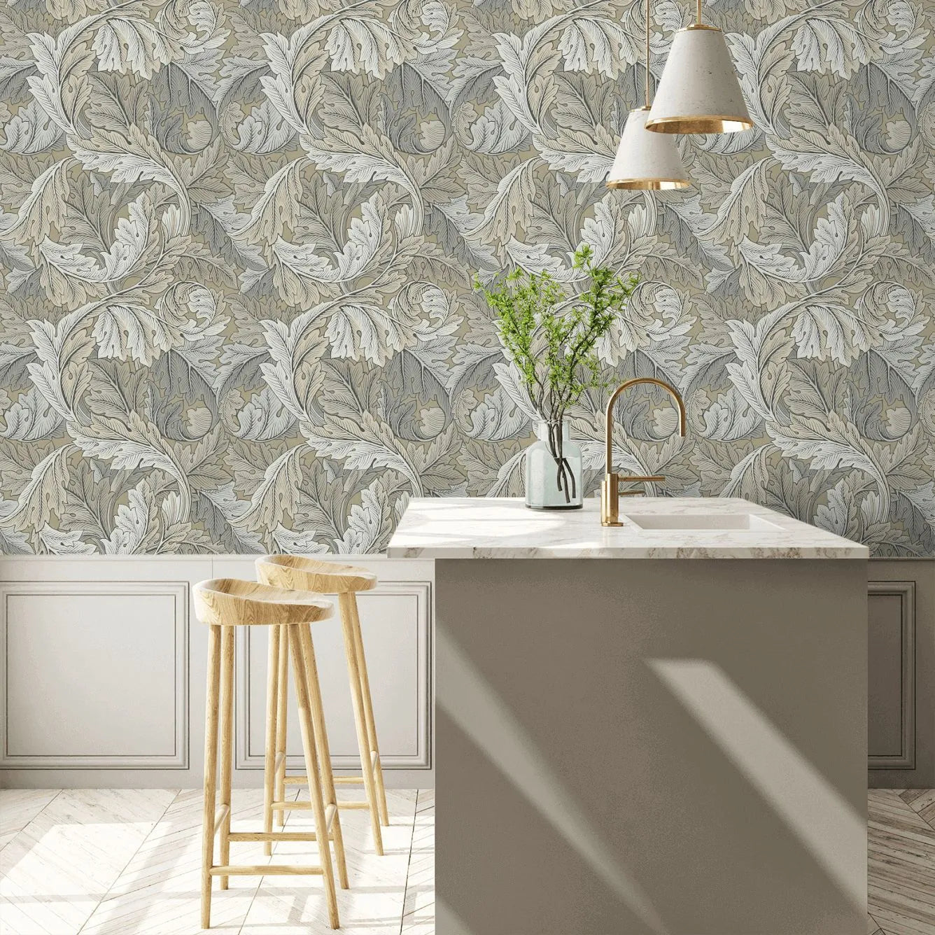 Acanthus by Morris Wallpaper - Manilla/Stone