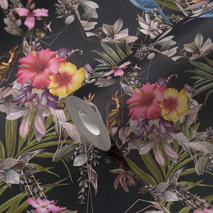 Hibiscus Haven – Crane & Bloom Wallpaper – Charcoal