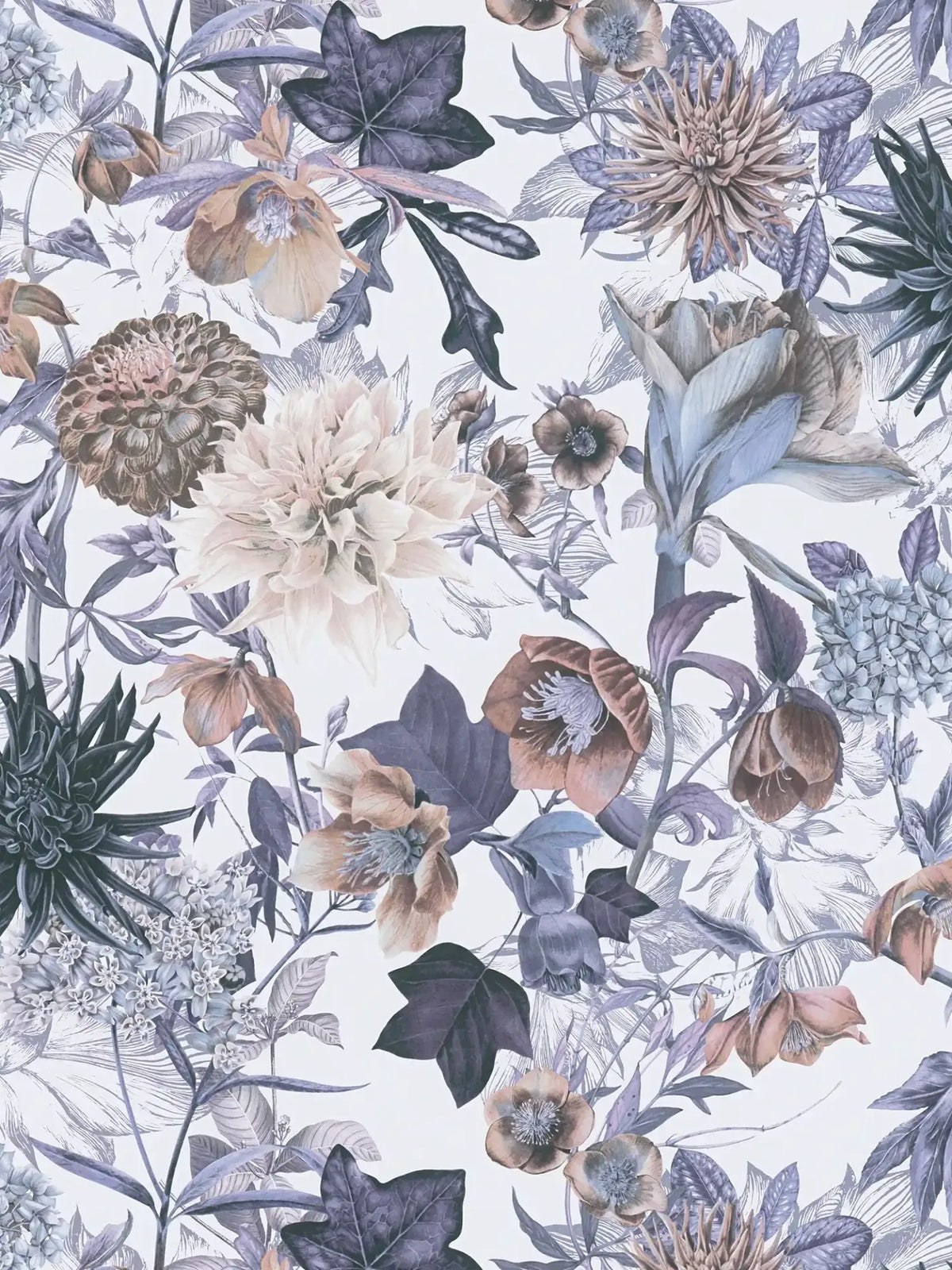 Sample - Floral Trails Wallpaper - White/Mauve