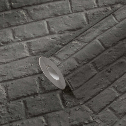Brick Wall Wallpaper - Charcoal Grey - 48 Rolls Due July 2026