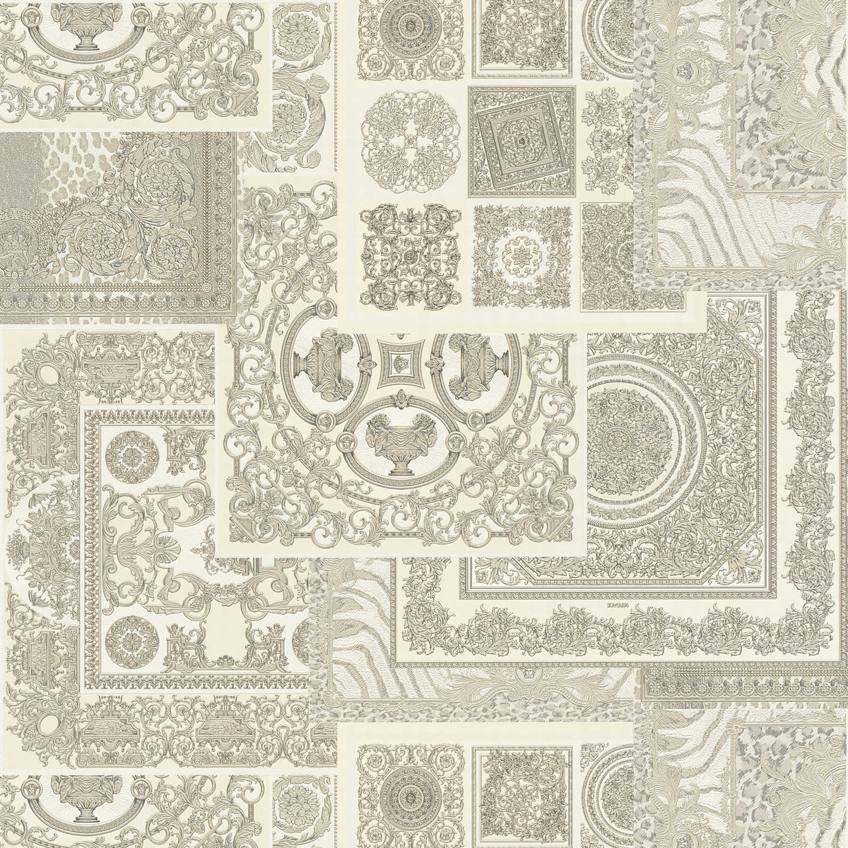 Sample - Versace Tapestry Wallpaper - Silver/Grey/White