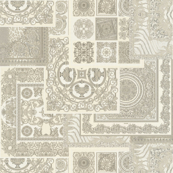 Sample - Versace Tapestry Wallpaper - Silver/Grey/White