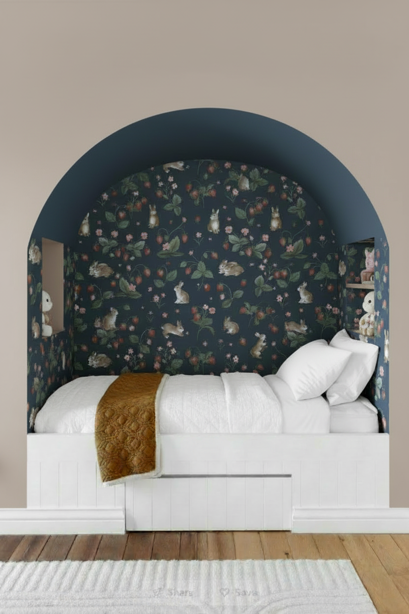Bunnies & Berries Wallpaper - Navy