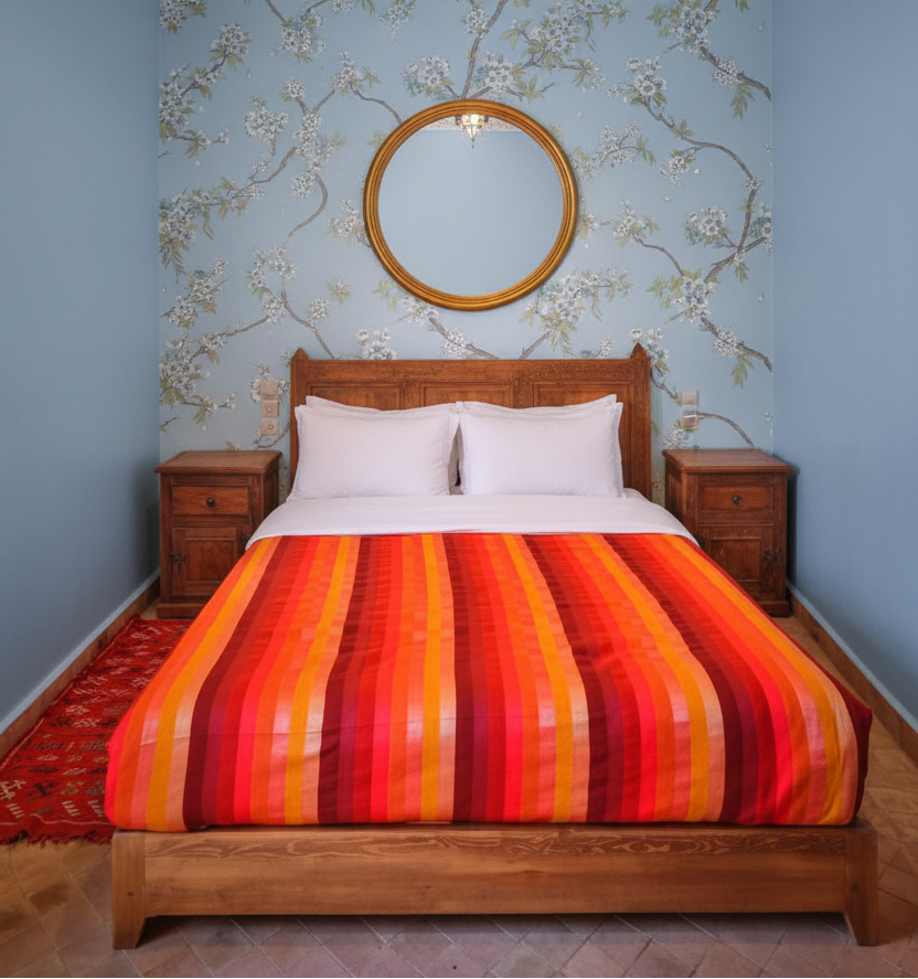 Bedroom with clean mirror reflection and no lamps